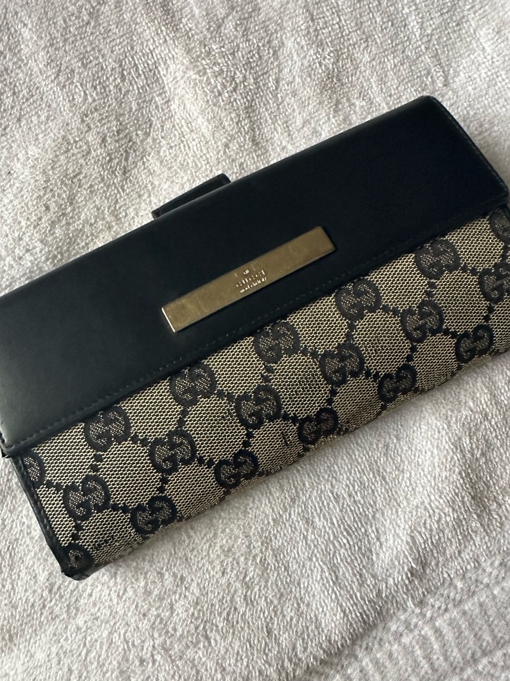 🖤Gucci GG Canvas Continental Wallet Black Leather Trim Long Wallet🖤 - Picture 2 of 14